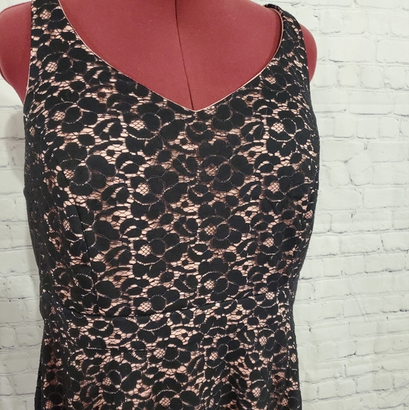 Pink Black Lace Overlay Mini Dress Fit & Flare Sz 16 - Picture 12 of 14